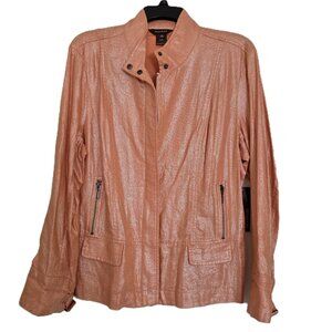 NWT Multiples Melon Shimmer Linen-Blend Moto Jacket Size Large